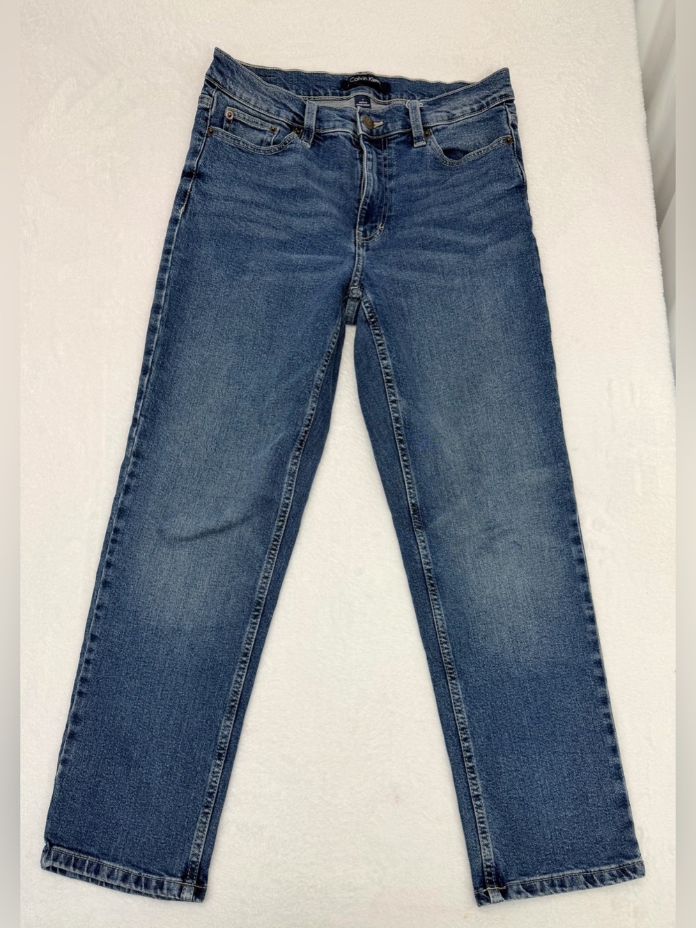 Calvin Klein Womens Jeans Size 4 Medium Wash Straight Leg Denim Pants Fast Ship